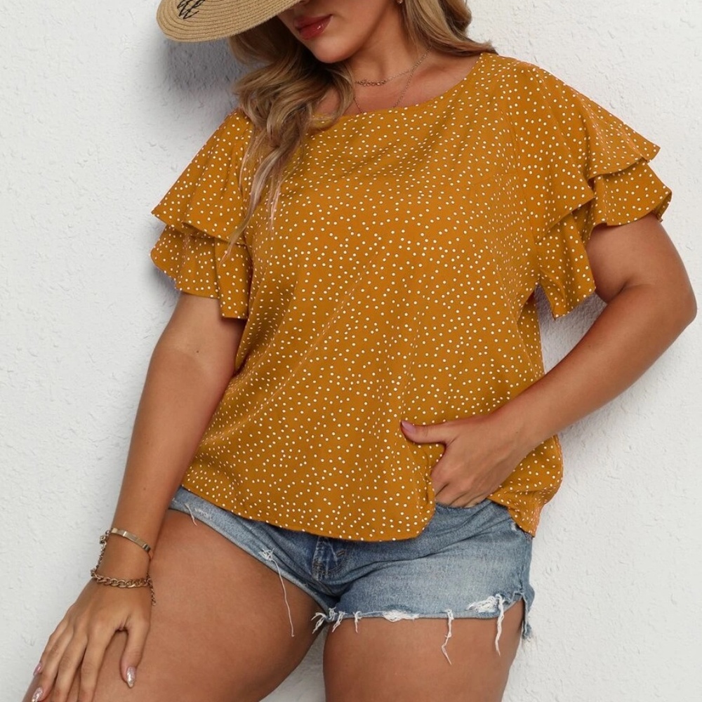 Plus Polka Dot butterfly Sleeve Top - Picture 5 of 10